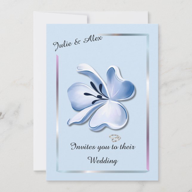 Blue Shiny Holographic Wedding Invitations (Front)