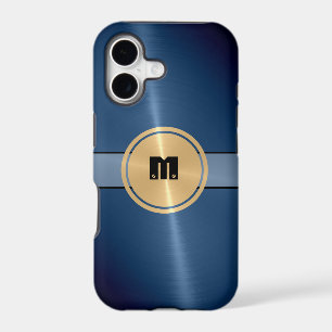 Blue Shiny Stainless Steel Metal and Gold Button 2