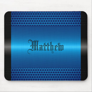 Blue Shiny Stainless Steel Metal Look Mouse Mat
