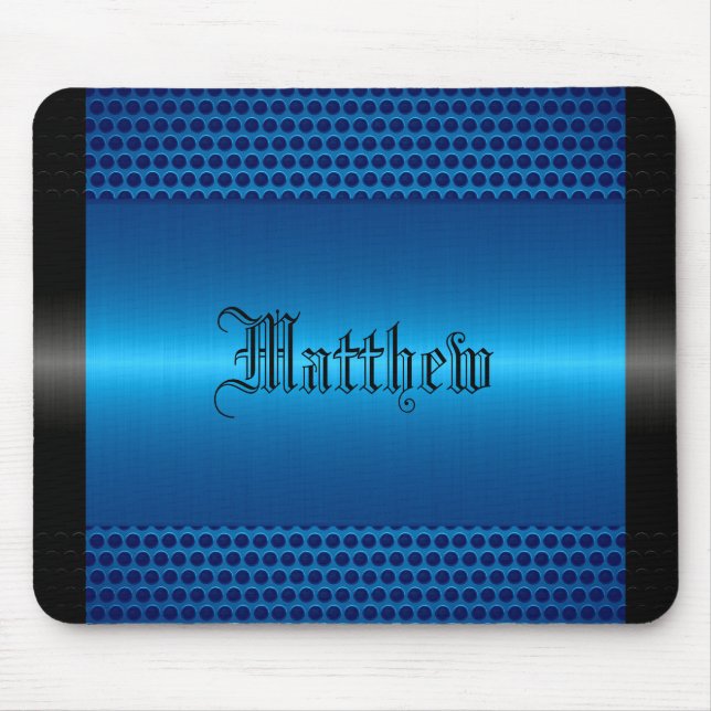 Blue Shiny Stainless Steel Metal Look Mouse Mat (Front)