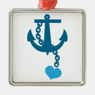 Blue ship ocean anchor metal tree decoration