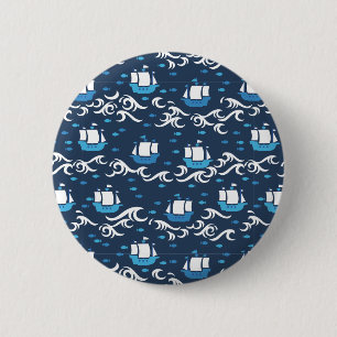 Blue Ship Voyage in the Sea Pattern II 6 Cm Round Badge