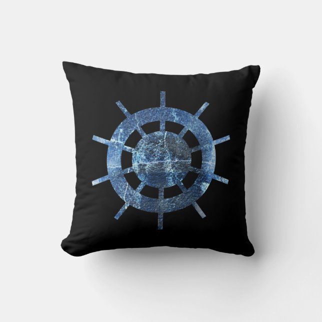 Blue Ship's Helm Rust Metal Cushion (Front)