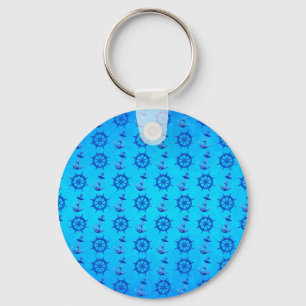 Blue Ships Wheel And Anchor Key Ring