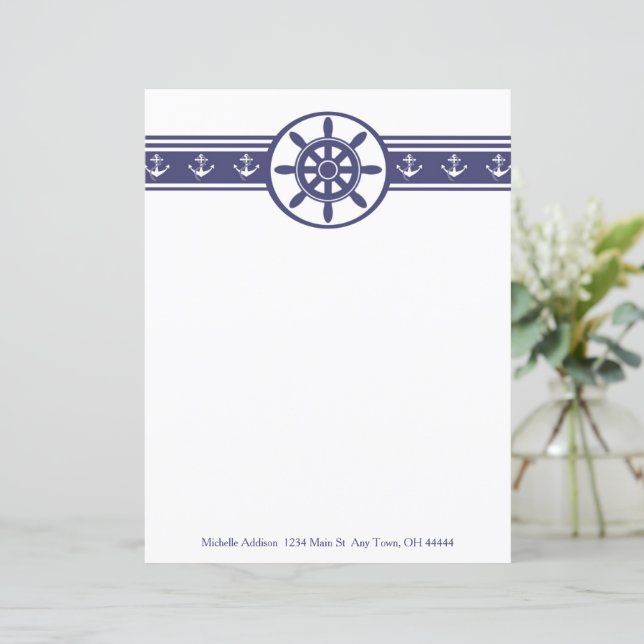 Blue Ships Wheel Personalised Paper Sheet (Standing Front)
