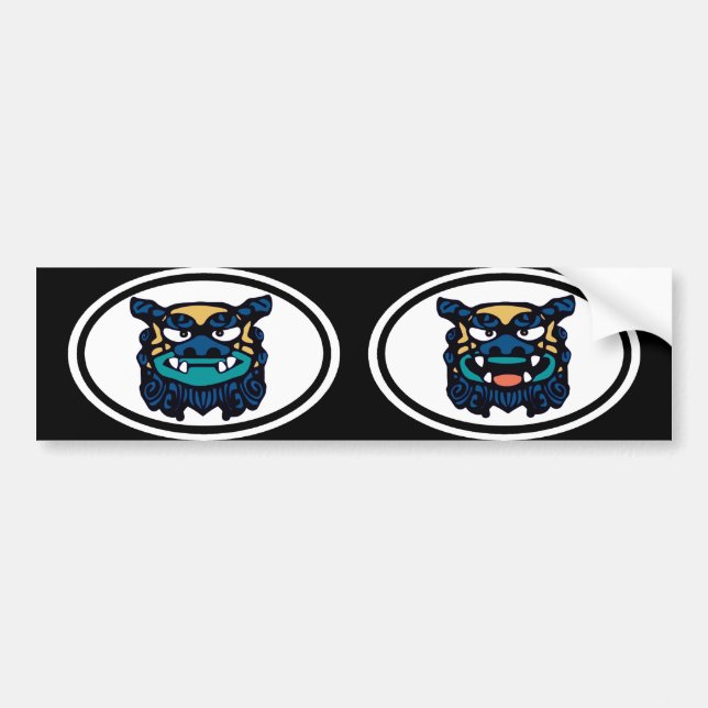 Blue Shisa pair Bumper Sticker (Front)