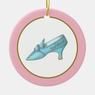 Blue Shoe with Pink and Gold Border Ceramic Tree Decoration