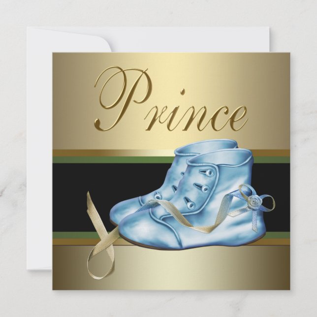 Blue Shoes Gold Crown Prince Baby Shower Invitation (Front)