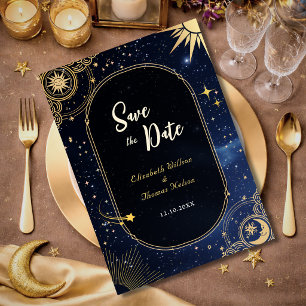 Blue shooting star Celestial sun and moon wedding Save The Date