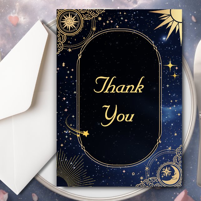 Blue shooting star Celestial sun and moon wedding Thank You Card (Creator Uploaded)