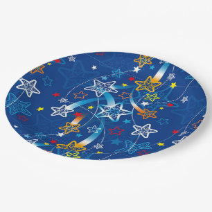 Blue Shooting Stars Pattern Paper Plates