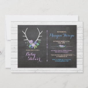 Blue Shower Boy Stag Rustic Flower Baby Invitation
