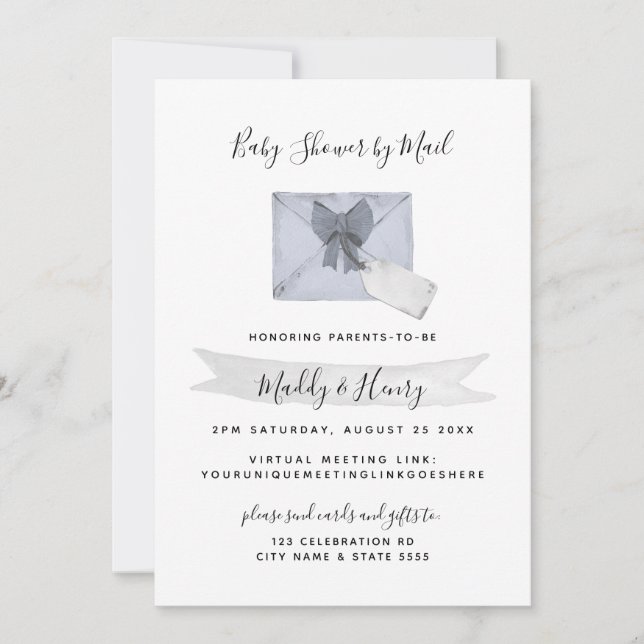 Blue Shower by Mail Virtual Long Distance Invitation (Front)