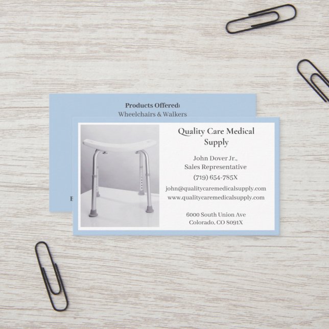 Blue Shower Chair Equipment Medical Senior Care Business Card (Front/Back In Situ)