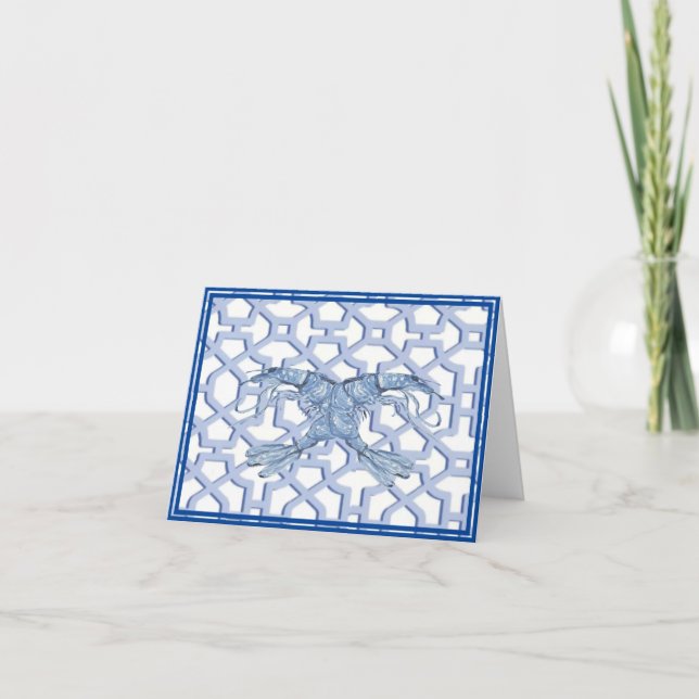 Blue Shrimp Paper Napkin Thank You Card (Front)