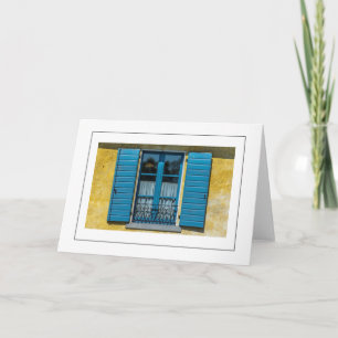 Blue shutters window greeting card