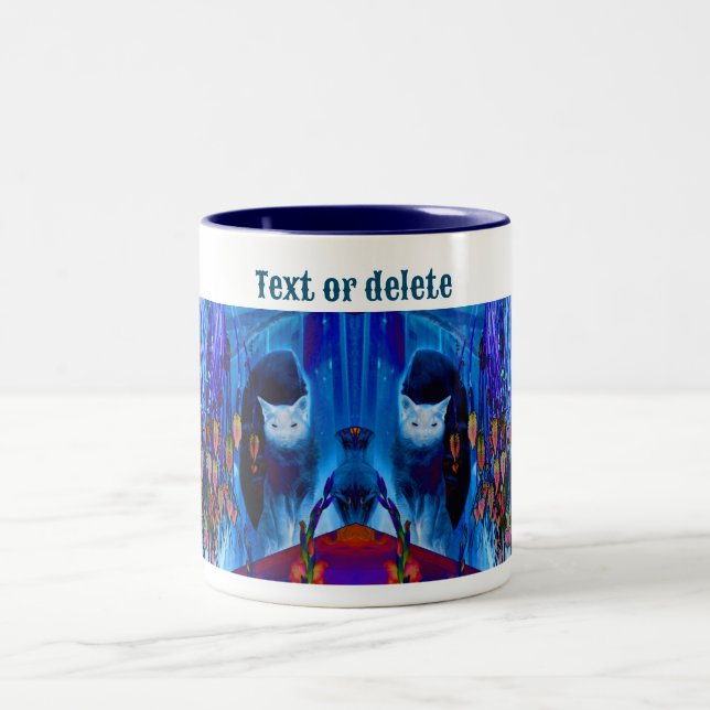 Blue Siamese Cat Abstract Animal Art Personalised Two-Tone Coffee Mug (Center)