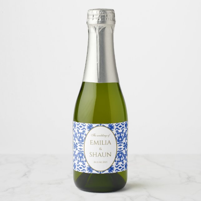 Blue Sicilian Patterned Mini Fizz Bottle Label (Front)