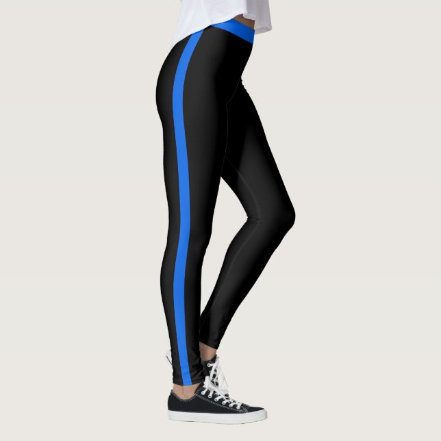 Blue Side Stripe Black Leggings - Your Colours (Right)