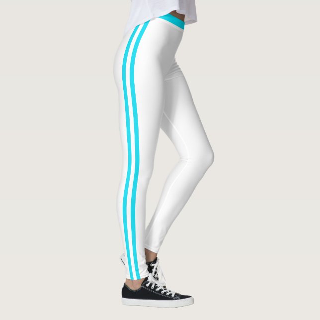 Blue Side Stripe White Leggings Custom Colours (Right)