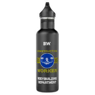 Blue Sign Construction Worker Female Bodybuilder 710 Ml Water Bottle