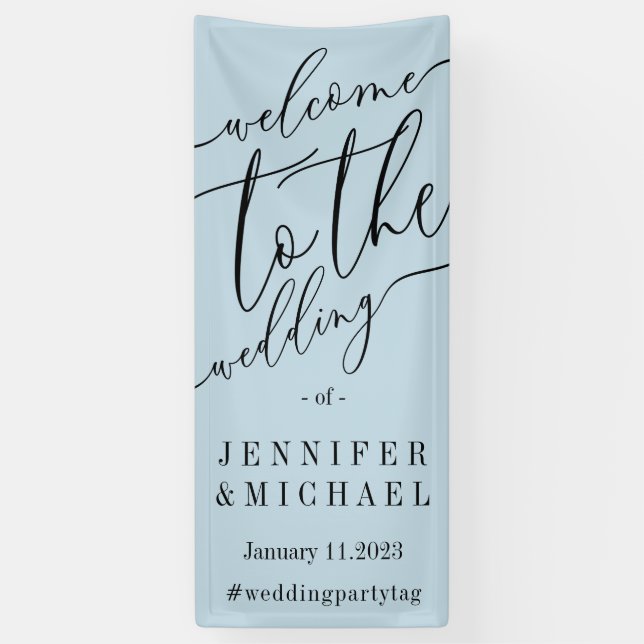 Blue Signature Big Welcome to the wedding Banner (Vertical)