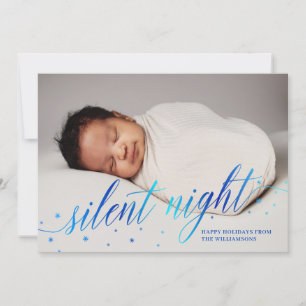 Blue Silent Night Happy Holidays Baby Photo Holiday Card