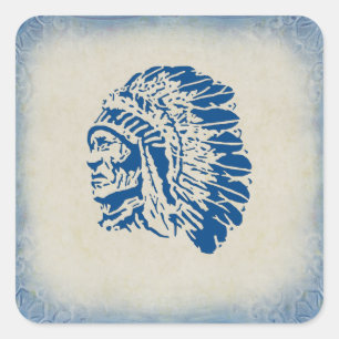 Blue Silhouette American Indian Chief Sticker