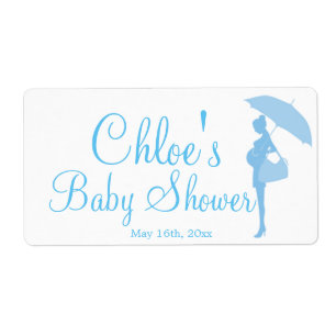 Blue Silhouette Baby Shower Water Bottle Labels