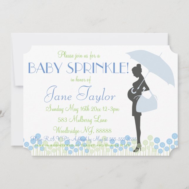 Blue Silhouette Baby Sprinkle Invitation (Front)
