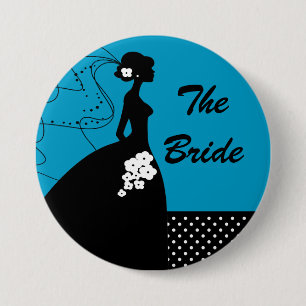 Blue Silhouette Bride Bridal Party Button