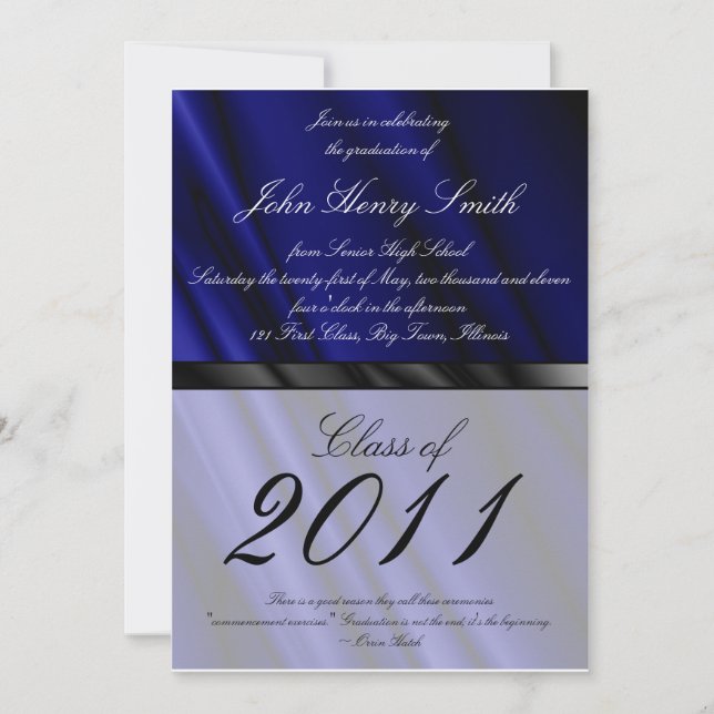 Blue Silk 2 Graduation Invitation/Announcement Invitation (Front)