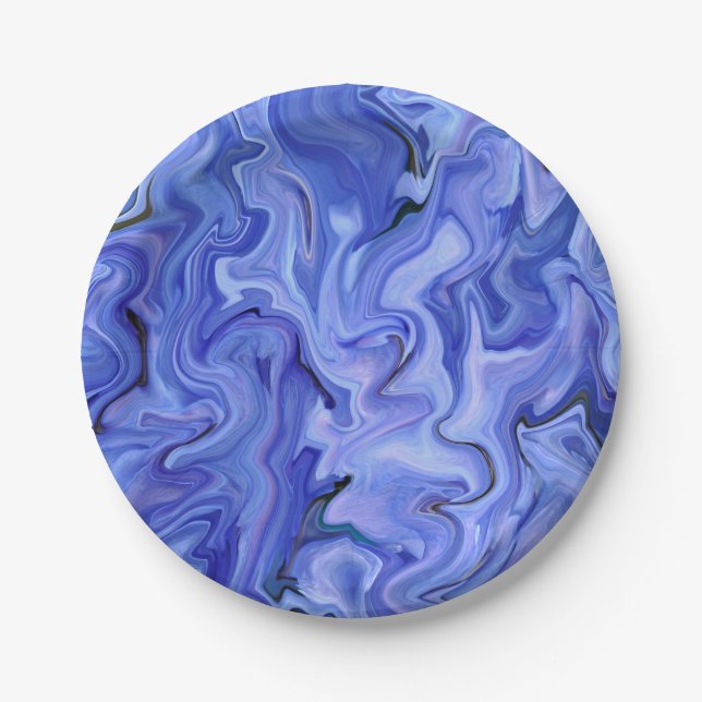 Blue silk abstract        paper plate (Front)