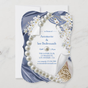 Blue Silk & Ivory Pearls Bridal Party Invitation