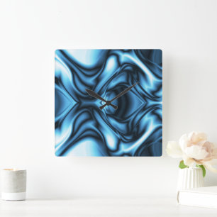Blue Silk wave Square Wall Clock