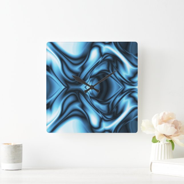 Blue Silk wave Square Wall Clock (Home)