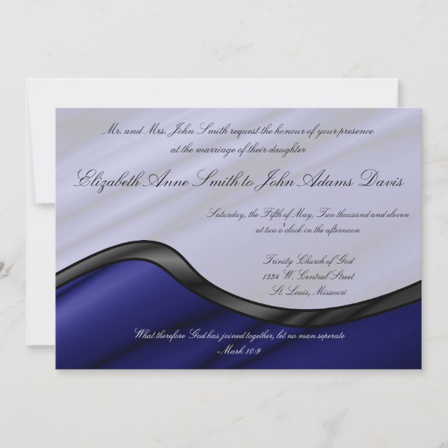 Blue Silk Wave Wedding Invitation (Front)