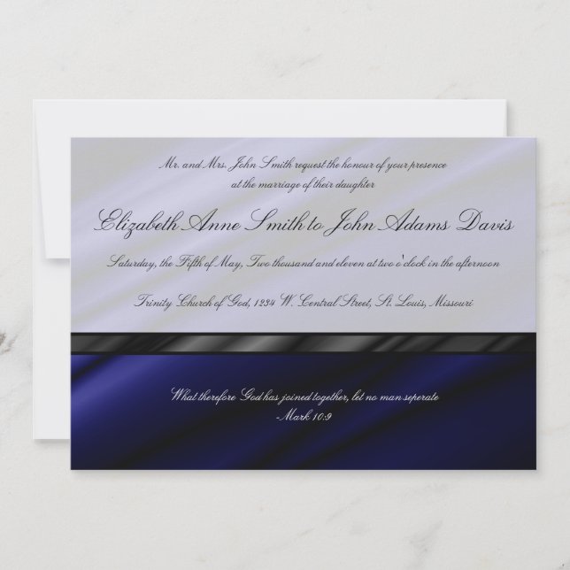 Blue Silk Wedding Invitation (Front)