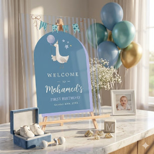 Blue Silly Goose 1st Birthday Welcome Personalised Acrylic Sign