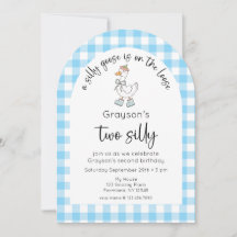 Blue Silly Goose 2nd Birthday Photo Invitation