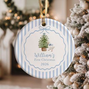 Blue Silly Goose Baby First Christmas Ceramic Tree Decoration