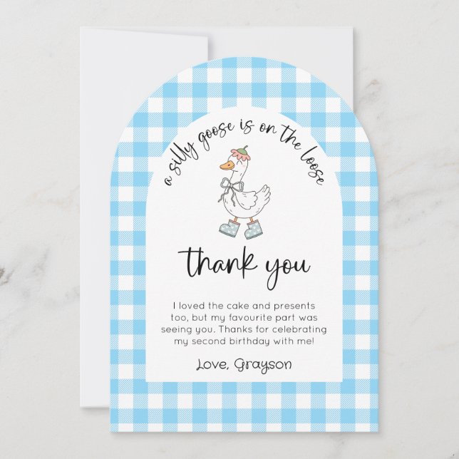 Blue Silly Goose Birthday Photo Thank You Card (Front)