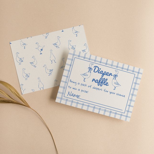 Blue Silly Goose Boy Gingham Classic Diaper Raffle Enclosure Card (Creator Uploaded)