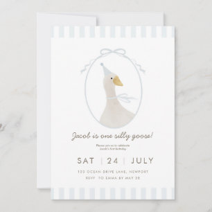 Blue Silly Goose First Birthday Invitation