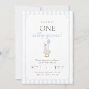 Blue Silly Goose First Birthday Invitation