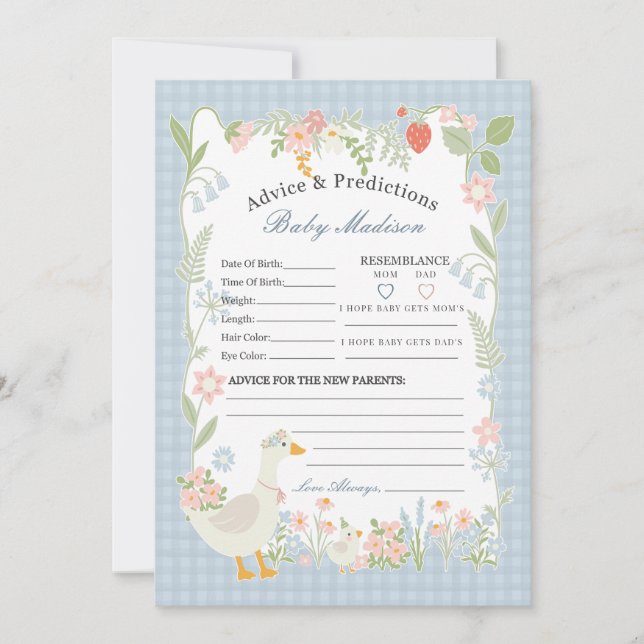 Blue Silly Goose Floral Gingham Advice for Baby Invitation (Front)