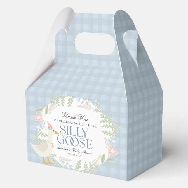 Blue Silly Goose Floral Gingham Baby Shower Favour Box (Front)
