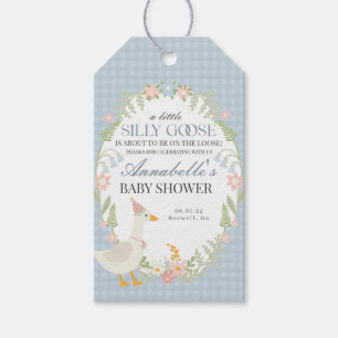 Blue Silly Goose Floral Gingham Baby Shower Favour Gift Tags
