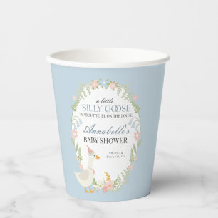 Blue Silly Goose Floral Gingham Baby Shower Favour Paper Cups