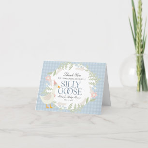 Blue Silly Goose Floral Gingham Baby Shower Thank You Card